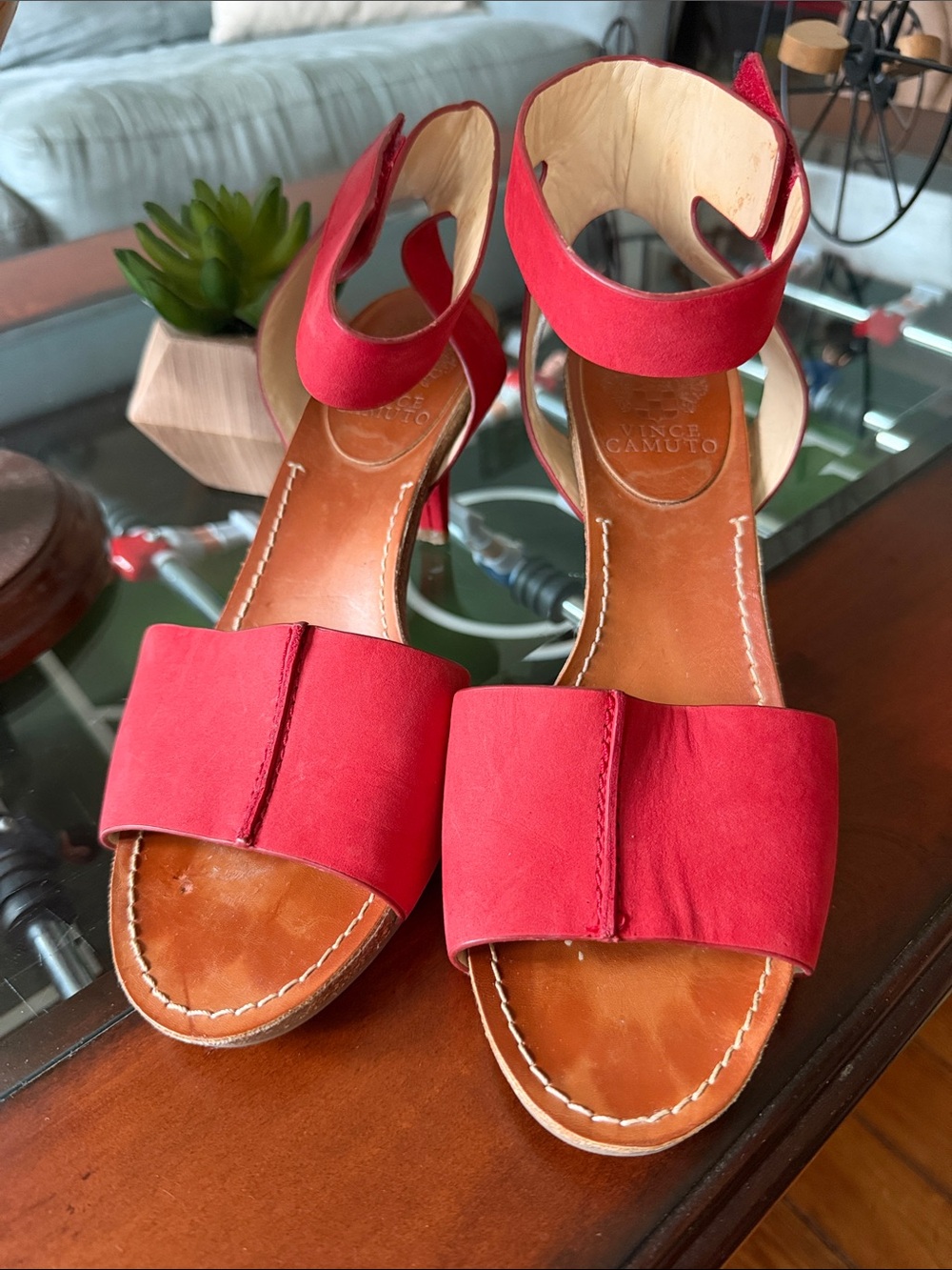 Vince Camuto Red Suede Open-Toe Ankle-Strap Sandals